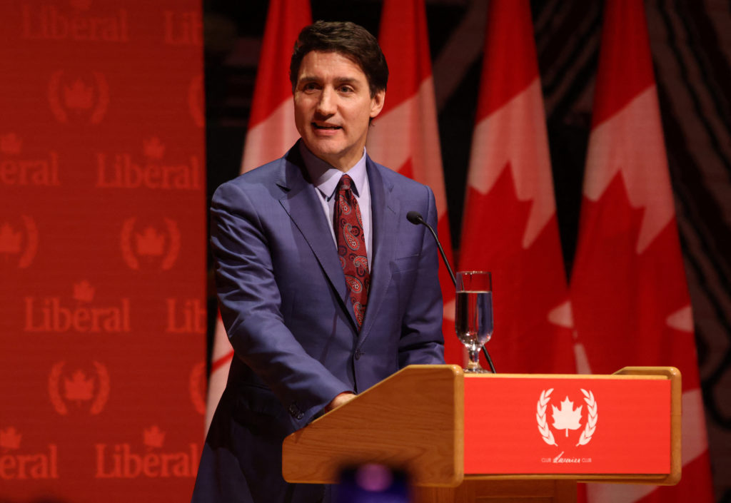 Canada's Prime Minister Justin Trudeau speaks at the Laurier Club holiday party in Gatineau, Quebec, Canada, December 16, 2024. REUTERS/Patrick Doyle