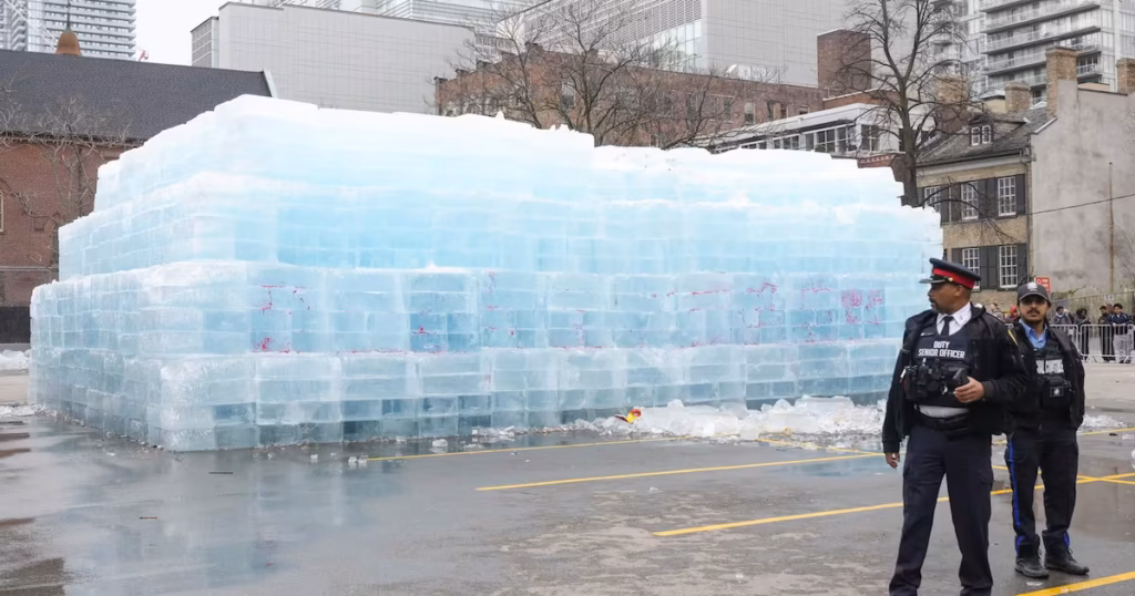 Police report damage to Drake ice sculpture display