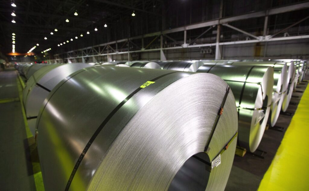 Rolls of coiled coated steel are shown at Stelco Steel in Hamilton on June 29, 2018. THE CANADIAN PRESS/Peter Power